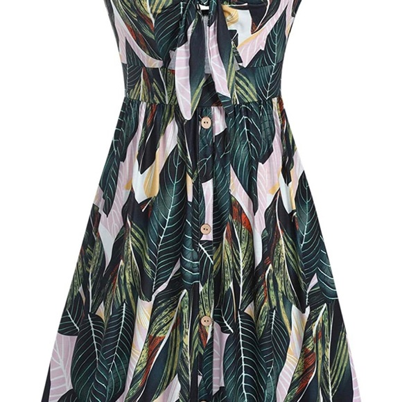 VOTEPRETTY Womens Summer Floral V Neck Tie Front Spaghetti Strap Dress -Pockets - Picture 2 of 5